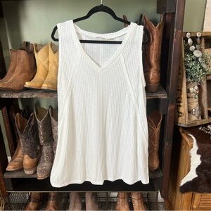 Three Bird Nest White Ribbed Top